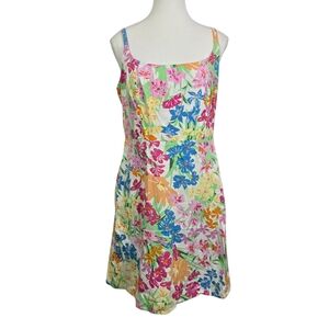 Old Navy Colorful Floral Linen Blend Mini Dress Size M Smocked Back With Pockets